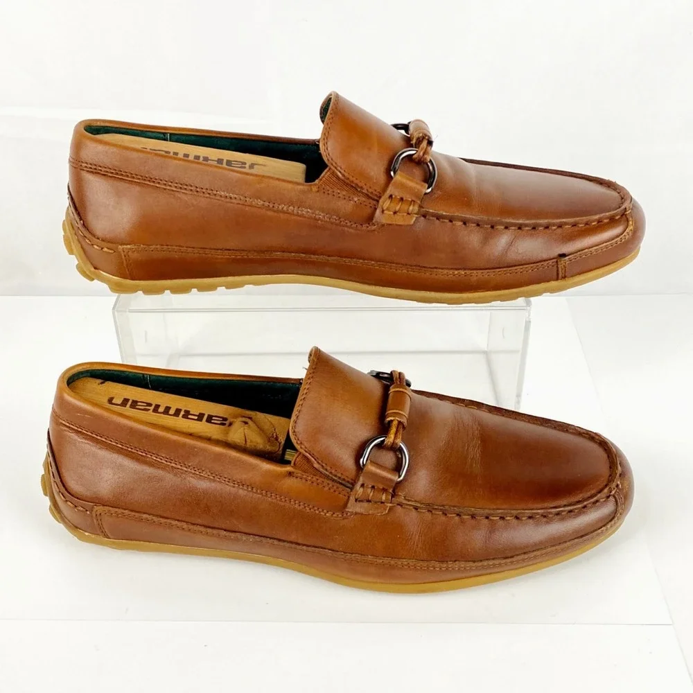 Clarks Collection Leather Driving Mocs Mens 9 M British Tan Loafers Slip On Fine